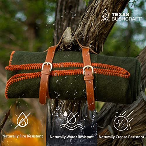 Texas Bushcraft Merino Wool Blanket For Camping Hiking And Backpacking – Water And Fire Resistant Camp Blanket Car Blanket Is Fast-Warming And Durable With Double-Stitched Edging (66” X 90”) #TOP4