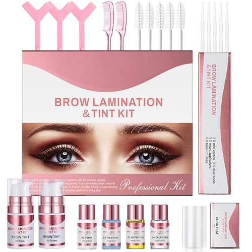 Upgrade Brow Lamination Tint Kit - Black & Brown Color Dye, Perm & Lift Kit for Fuller and Thicker Eyebrows, Long Lasting for 6-8 Weeks