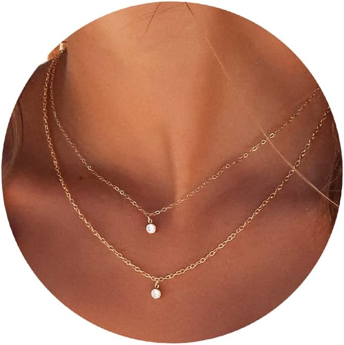 Tewiky Dainty 14k Gold Plated/Silver Cubic Zirconia Necklaces for Women, Simple CZ Jewelry Necklaces Trendy Gifts
