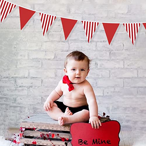 32Ft Red And White Striped Pennant Banner Fabric Triangle Flag Bunting Garland Streamer For Carnival Circus Kids Birthday Wedding Christmas New Years Party Outdoor Garden Hanging Festivals Decoration #TOP3