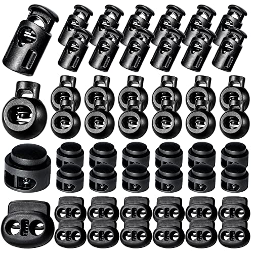 Clesdf 52Pcs Plastic Cord Locks, Single Double Hole Spring Stop Toggle Stoppers For Drawstrings, Shoelaces, Bags, More, 4 Styles #TOP21