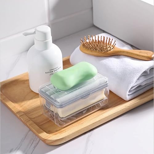 Boîte à Savon moussante sans frottement à la Main Plateau de vidange de Salle de Bain Voyage Lavage des vêtements Obtenir des Ampoules Conteneur Porte-Savon Portable Multifonctionnel Gris Cover