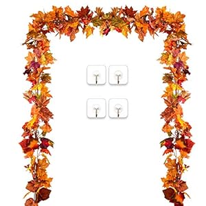 DearHouse 2 Pack Fall Garland Maple Leaf, 5.9Ft/Piece Hanging Vine Garland Artificial Autumn Foliage Garland Thanksgiving Decor for Home Wedding Fireplace Party Christmas (Orange) DearHouse 2 Pack Fall Garland Maple Leaf 59FtPiece Hanging Vine Garland Artificial Autumn Foliage Garland Thanksgiving Decor for Home Wedding Fireplace Party Christmas Orange