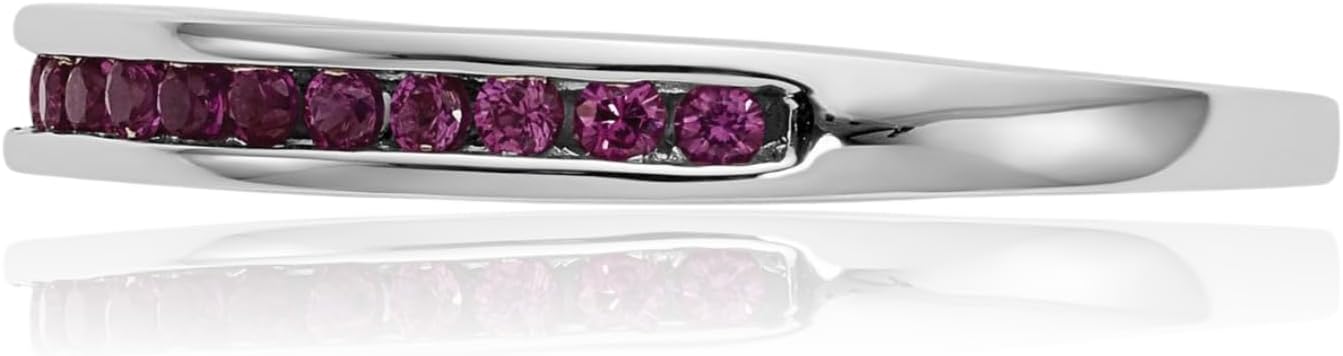 IceCarats 14K Solid White Gold 0.32 carat Red Ruby Channel Stackable Eternity Wedding Ring 2.7mm Band Round Cut, Natural, Prong Set