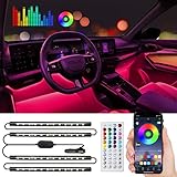 Interior Car LED Strip Lights, icicar 4PCS APP Control Car LED Lights, Waterproof Multicolor Music S
