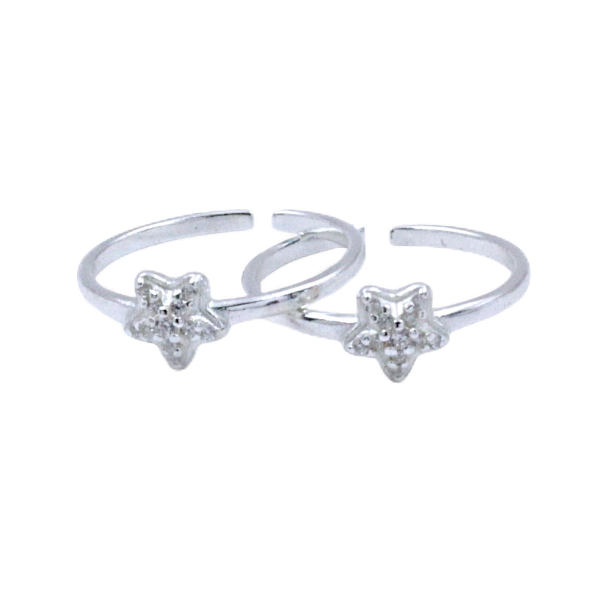 taraash 925 Sterling Silver Star Motif CZ Adjustable Toe Ring for Women | Lightweight Silver Star CZ Toe Rings for Women-picture-34