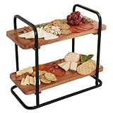 Gibson Home Gracious Dining 2-Tier Wooden Serving Tray with Metal Frame – Acacia Wood Rectangle Charcuterie Board, Cheese Platter, Dessert Display Stand for Buffet, Kitchen, Dining, or Events