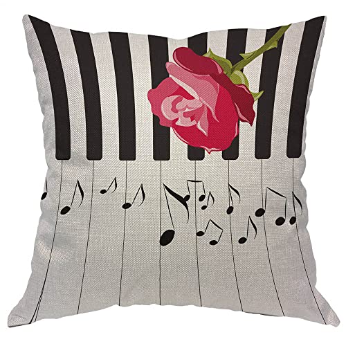 Aoyego Music Pillow Covers 18X18 Abstract Piano Music And Red Rose Pop Art Throw Pillows Cushion Covers Square Pillow Cases For Home Decor Men Women Pillows Black White #TOP29