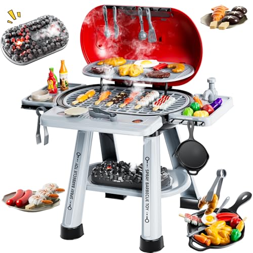 KIZONLY Kids Grill Playset for Toddlers 3-5, 2-Layer Outdoor BBQ