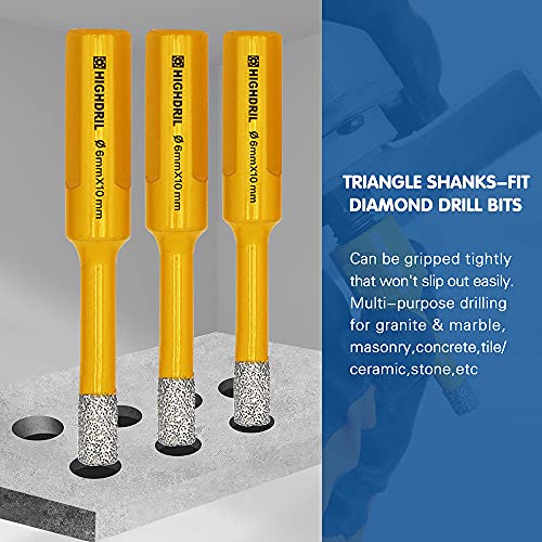 Dry Diamond Core Drill Bit,Highdril 5Pcs Diameter 6Mm 1/4" With Triangle Shank Vacuum Brazed Hole Saw For Concrete Granite Marble Glass Porcelain Tile Masonry Brick #TOP2