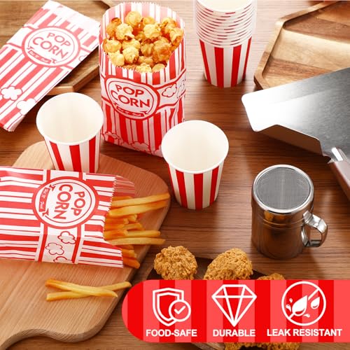 Affrolling 202 Pcs Popcorn Machine Supplies Bundle 100 1oz Popcorn Bags and 100 Paper Cups with Salt Shaker Popcorn Scoop Small Popcorn Container for Movie Night Home Use Birthday Party