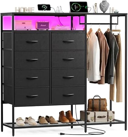 Amazon.com: Harpaq Black Dresser for Bedroom with 8 Drawers and Hanging ...