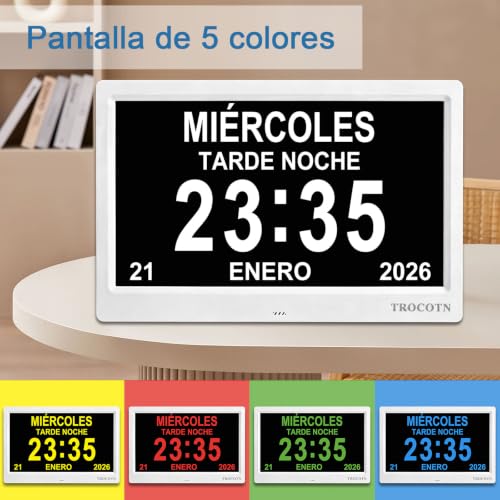 Miniatura 5 de Trocotn Reloj Digital De 10 Pulgadas, Calendario, Pantalla Grande, Reloj Despertador, Reloj De Pared Blanco
