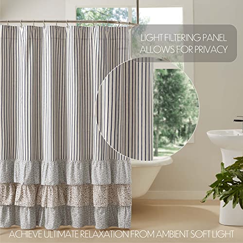 Vhc Brands Kaila Country Cottage Farmhouse Floral Stripe Patchwork Shower Curtain 72X73 thumb #3