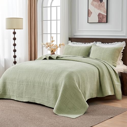 Simple&Opulence Bedspreads Double Size,Ultra Soft Washed Cotton Muslin Blanket for All Season,Breathable Reversible Bedspread Coverlet Sets with 2 Pillowcases(220x240cm,Light Green) - Cosy Home Interiors Simple&Opulence Bedspreads Double Size,Ultra Soft Washed Cotton Muslin Blanket for All Season,Breathable Reversible Bedspread Coverlet Sets with 2 Pillowcases(220x240cm,Light Green)