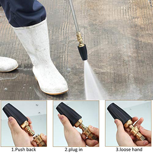 4000 Psi Pressure Rotating Turbo Nozzle 4.0 Gpm Quick Connector With 4500 Psi Pivoting Coupler With 7 Pieces Spray Nozzle Tips Kit Multiple Degrees (0, 15, 25, 40, 65 Degrees, Rinse1, Soap2) #TOP5