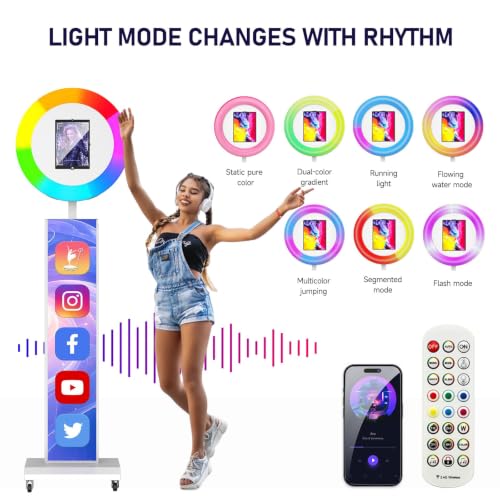 Image of Portable Photo Booth Machine Compatible with Any Ipad,White:Honeycomb | RGB Ring Lights,Music Sync,Free Custom Logo,2 Months ChackTok VIP