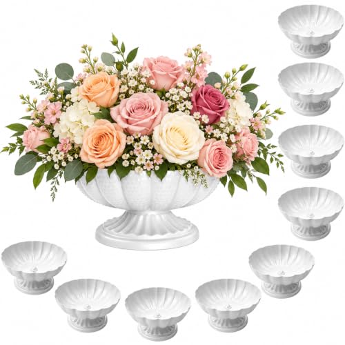 White Vases for Centerpieces, Set of 10 Metal Compote Vases, 7.28"...