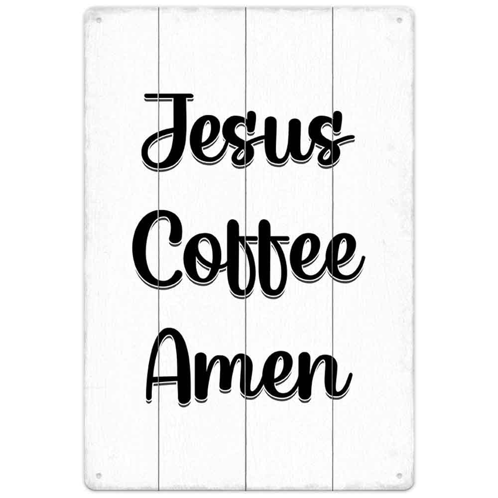 SMAZDFXX Coffee Metal Sign Kitchen Decor, Jesus Coffee Amen Decorative, Office Home Coffee Bar Farmhouse Wall Table Decor, Wood Grain 5.5"x8"