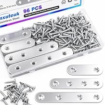 mxuteuk 96PCS Stainless Steel Straight Flat Brackets,Metal Bracket,Mending Plate,Metal Brackets for Wood 50mm/80mm/100mm