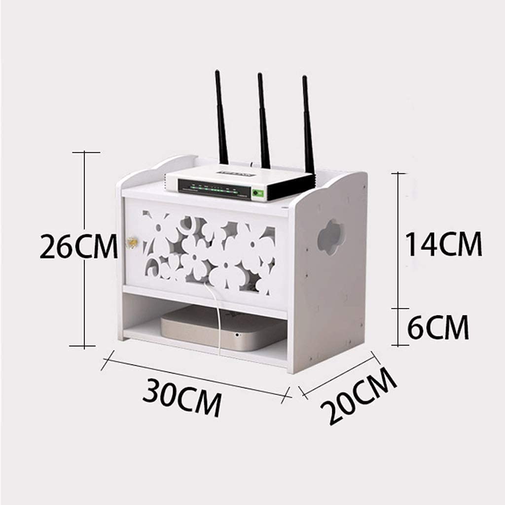 ❀❀❀Wifi-Router-Regal,Desktop-Deko-Box, Aufbewahrungsbox for kabellose Router – weiße WLAN-Router-Aufbewahrungsbox, kreative Netzkabel-Finishing-Box, Holz-Kunststoffplatte, Set-Top-Box-Rack, doppeltes