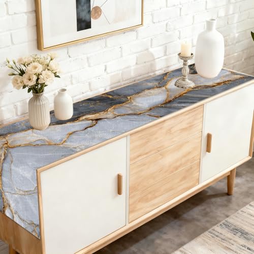 Image of Nuxovilar Gray Gold Marble Table Runner Flax 13x72 in | Holiday Runner Linen Placemats Dining Accessories Set Business Dinner Formal Space (Gray Gold Marble)