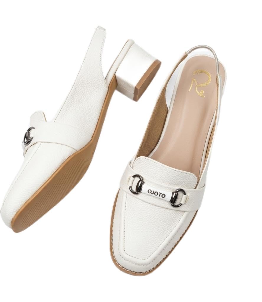 White Slingback Loafer Heels with Horsebit Detail-image-48