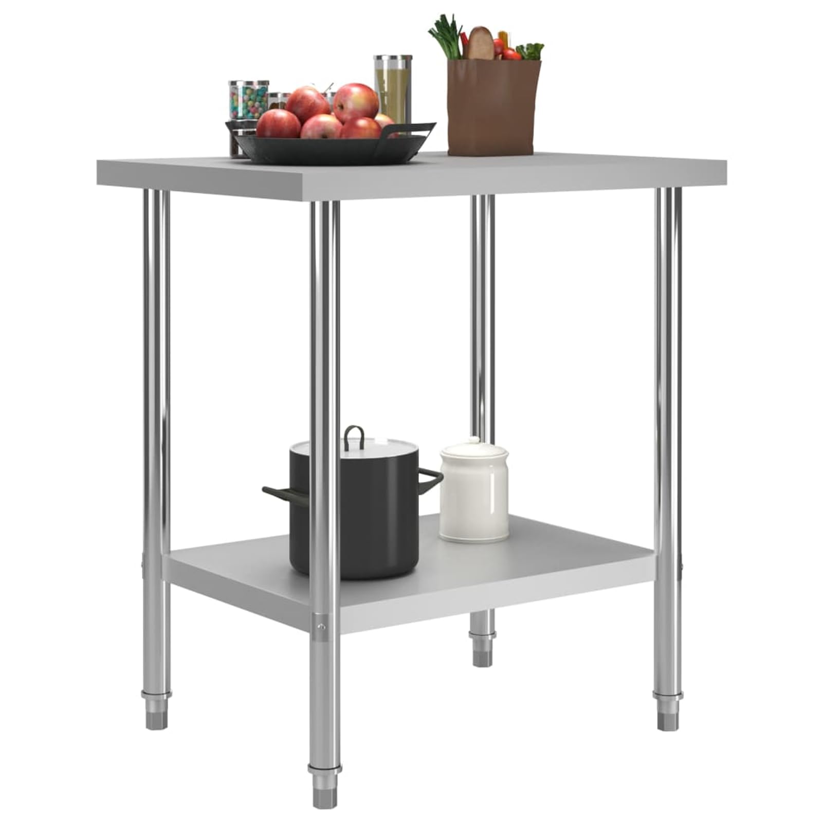 Mesa de Trabajo de Acero Inoxidable con Estante Inferior y Patas Antideslizantes - 80x60x85 cm