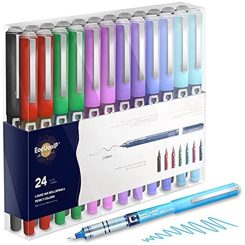 Gel Ink Pens Set of 24 Liquid Ink Rollerball Pens Fine Point 0.5 mm Premium Writing Pens Medium Point Pens Extra Fine Pens for Note Taking,Journaling Perfect for Writing,Drawing,Painting(7 Colors) Cover