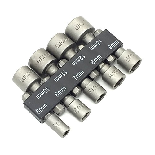 PANOVO 9pcs Power Hand Driver Drill Tools Set 5-13mm Metric Socket Wrench Set Power Nuts Driver Socket 1/4