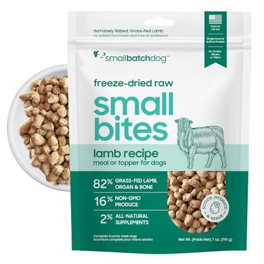 smallbatch Pets Freeze-Dried Raw Dog Food – Lamb Recipe – 7oz Small Bites – High Protein, Grain Free – Complete Meal or Topper – Made in USA with Organic Superfoods 7 Oz, Lamb