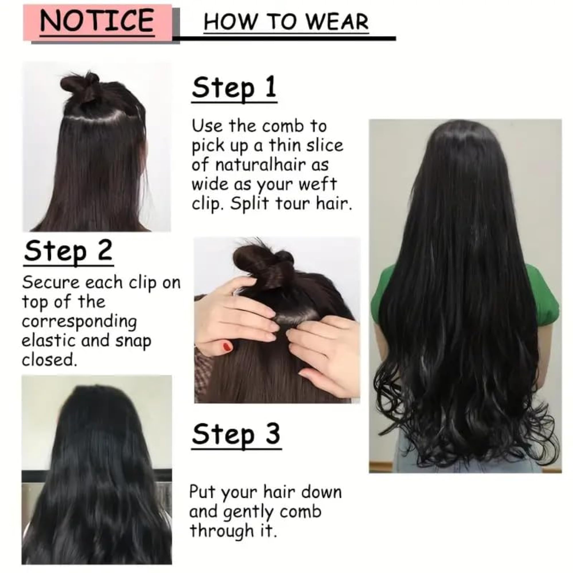 26 Inch Clip-In Hair Extensions for Women, Black