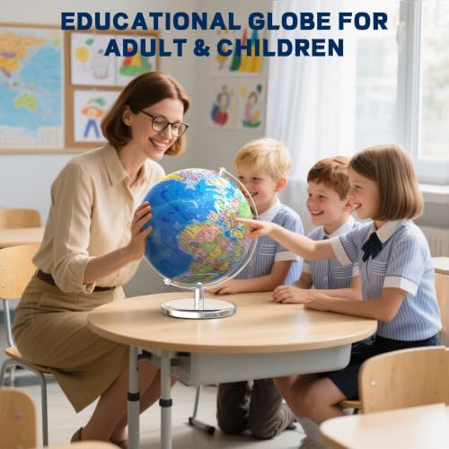 Dexyino 13 Inch Large World Globe for Adult, Educational Globe for Children, Colorful HD World Map Details for Kids Learning, Illuminated Globes Lamp for Kids Gift and Bedroom Office Decor by Dexyino - Used condition - Image 6