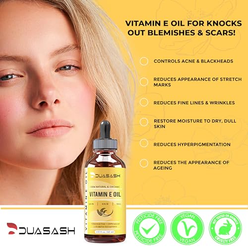 Duasash Pure Vitamin E Oil for Skin & Face, Naturally Sourced Plant-Based 100% Organic Vitamin E Oil for Hair d-Alpha-tocopherol Body Oil for Women & Men, Strengthens & Moisturizes Hair, Nails 60ml - Image 4