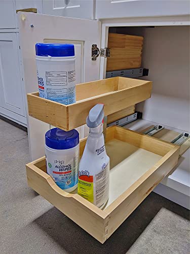 2 Tier Pull Out Organizer Shelf Sliding Drawer Storage For Kitchen Bathroom Storage Cabinet Under Sink Slide Out Shelf Organizing Storage Pull-Out Cabinet Organizer Roll Out Drawer (12'' Width) #TOP5