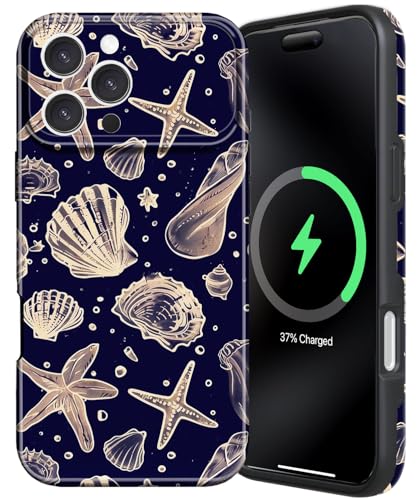 OTTARTAKS for iPhone 16 Pro Case Summer Beachy Blue Seashell Phone Case for Women Men - Compatible with MagSafe - Full Camera Protection - Shockproof Slim TPU and Hard PC Protective Magnetic Cover