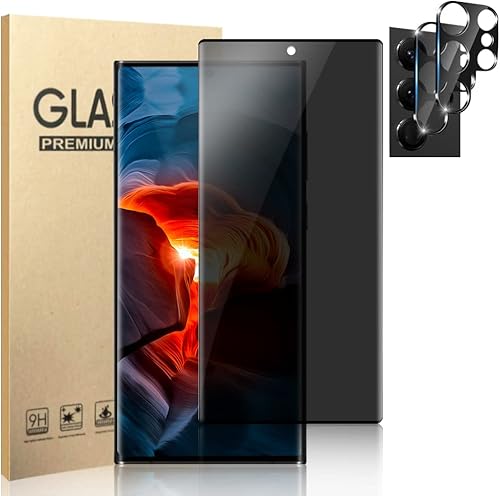Miniatura 1 de Paquete (1+2) Protector de pantalla de privacidad para Samsung Galaxy S23 Ultra con protector de lente de cámara de vidrio curvado 3D resistente a los