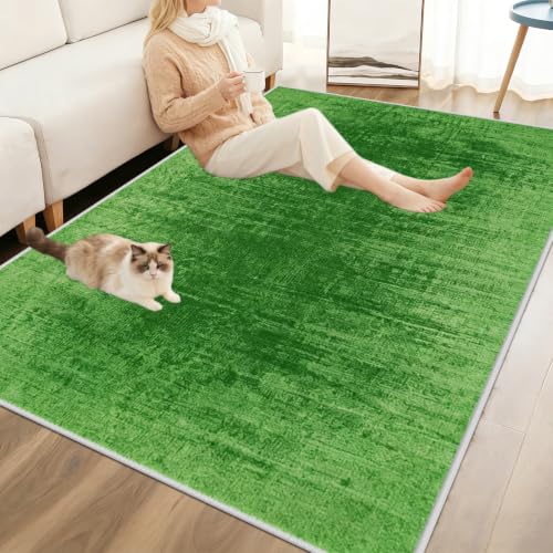 Alfombra larga de salón y entrada verde de diseño resistente 6