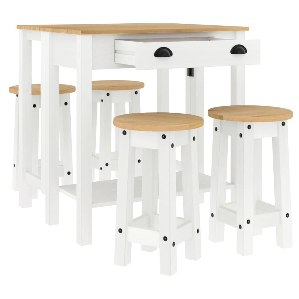 Makastle Ensemble de Bar 5 pcs Blanc Bois de Pin Massif