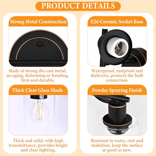 Image of Oil Rubbed Bronze 3-Light Bathroom Vanity Light Fixture Over Mirror, 3-Light Oil Rubbed Bronze Vanity Lights for Bathroom Three Bulb Wall Sconce Over Sink