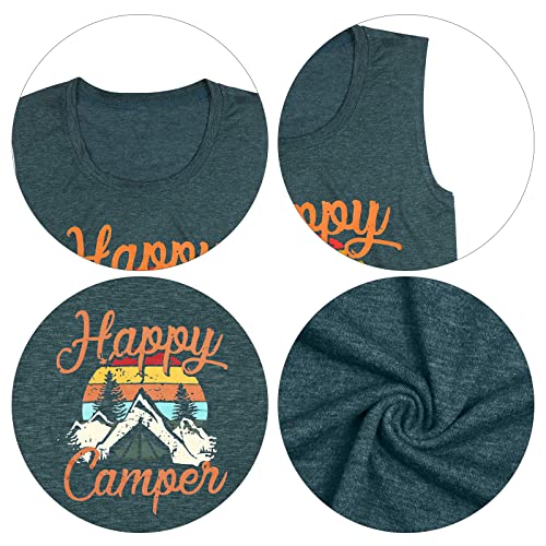Uniqueone Tank Tops For Women Happy Camper Tank Top Sleeveless Graphic Tee Shirts Loose Fit Vest Tees Green #TOP2