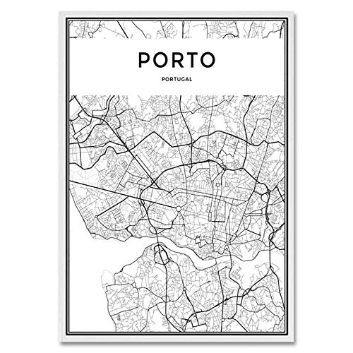 HNZKly Oporto De la Lona ​​Sala de Decoracion Blanco Negro Blanco Mapa...