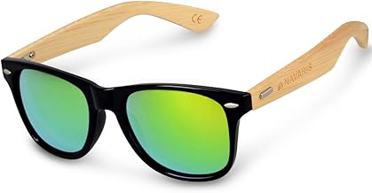 Navaris UV400 Wooden Sunglasses for Men Women Bamboo Branches Wooden Glasses with Case Various Colors