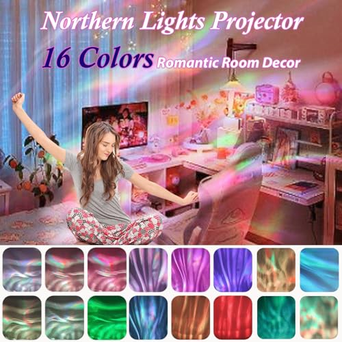 Image of Northern Lights Projector,16 Colors Rechargeable Ocean Waves Night Light,Remote Shower Lamp for Meditation Relaxation,Cute Home Decor Aesthetic,Teen Girls Boys Gifts,Christmas Birthday,Cool Stuff