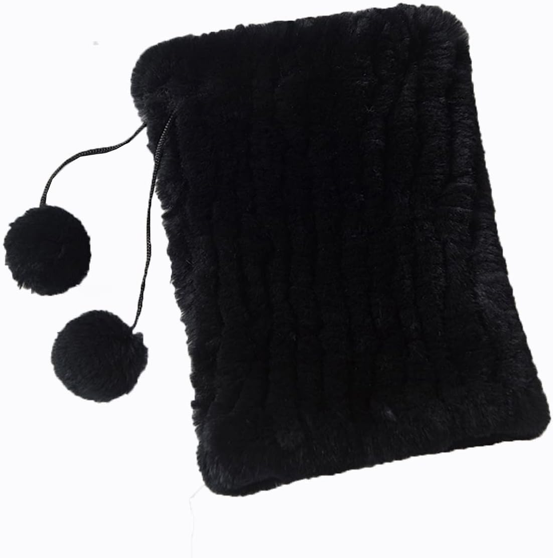 Women Girls Winter Hat Real Rex Rabbit Hair Skullies Beanies Circle Scarf Neck Warmer with Pompom Warm Elastic