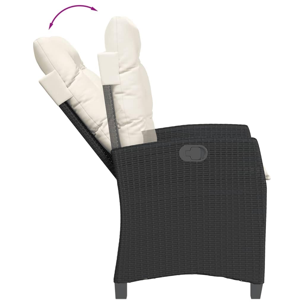 Poltrone reclinabili da giardino cuscini 2 pz rattan sintetico nero sedie da esterno resistente alle intemperie, poltrone per terrazze nero e crema senza poggiapiedi