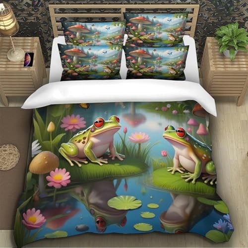 Housse de couette grenouille 3D hypoallergénique et respirante double
