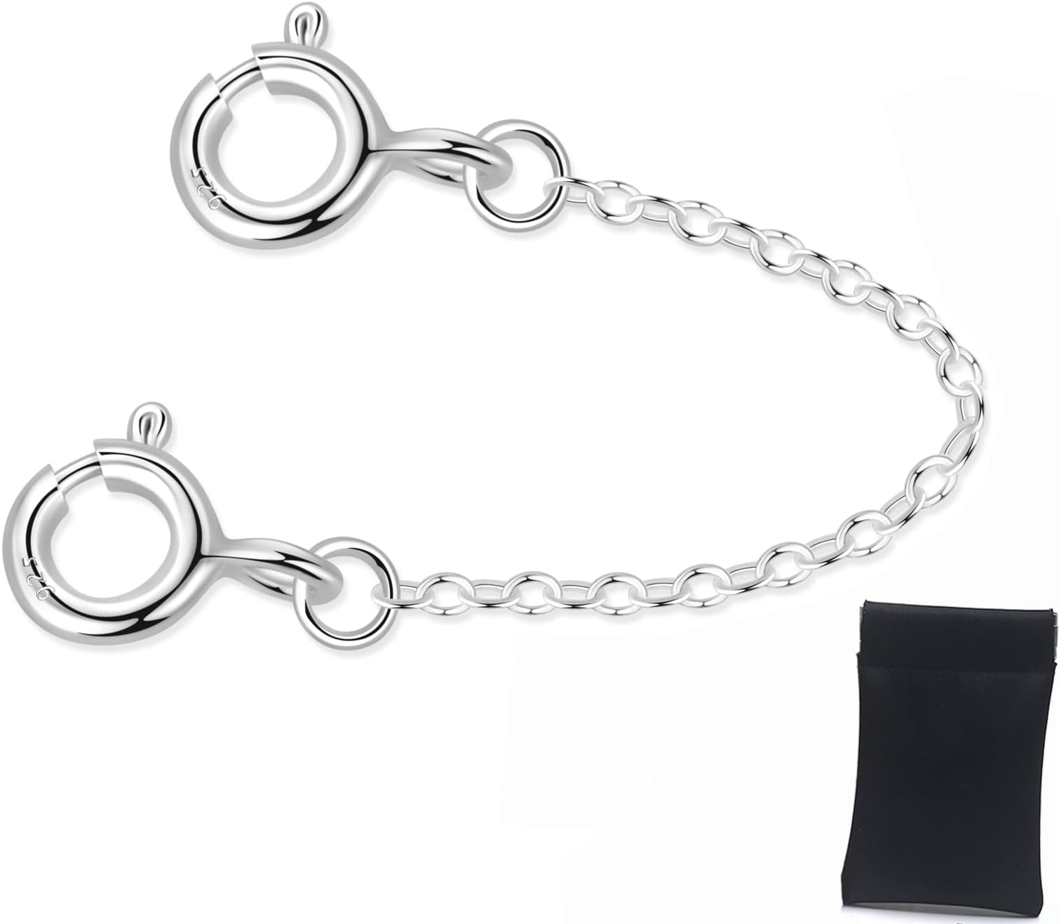 wzheNecklace Extender Sterling Silver for Women 925 Bracelet Safety Security Extension Chain for Dainty Jewelry 2.4" Length