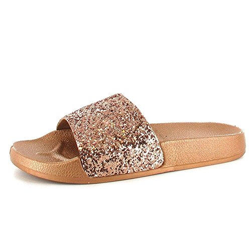 Onlineshoe Glitter Sequin Strap Sliders 36 EU Rose Gold Cover