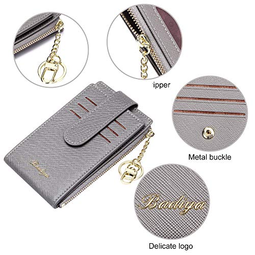 Image of Badiya Slim Women Wallet RFID Blocking Bifold Compact 9 Card Slots Holder Wallets Soft Leather with Zipper Coin Pocket 2 ID Window